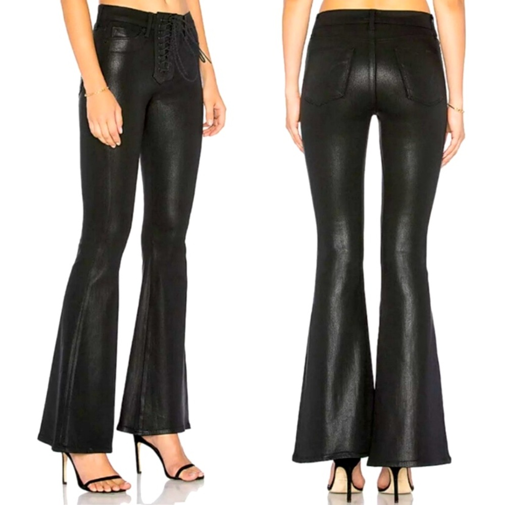 Hudson Jeans Bullocks High Rise Lace Up Flare Jeans in Coated Black Size 27